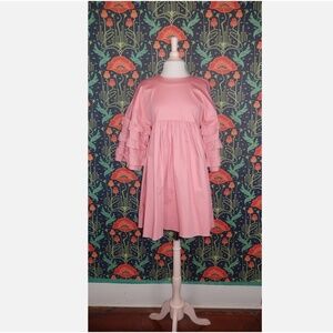 Kika Vargas Pink Ruffle Sleeve Cotton Empire Waist Dress S